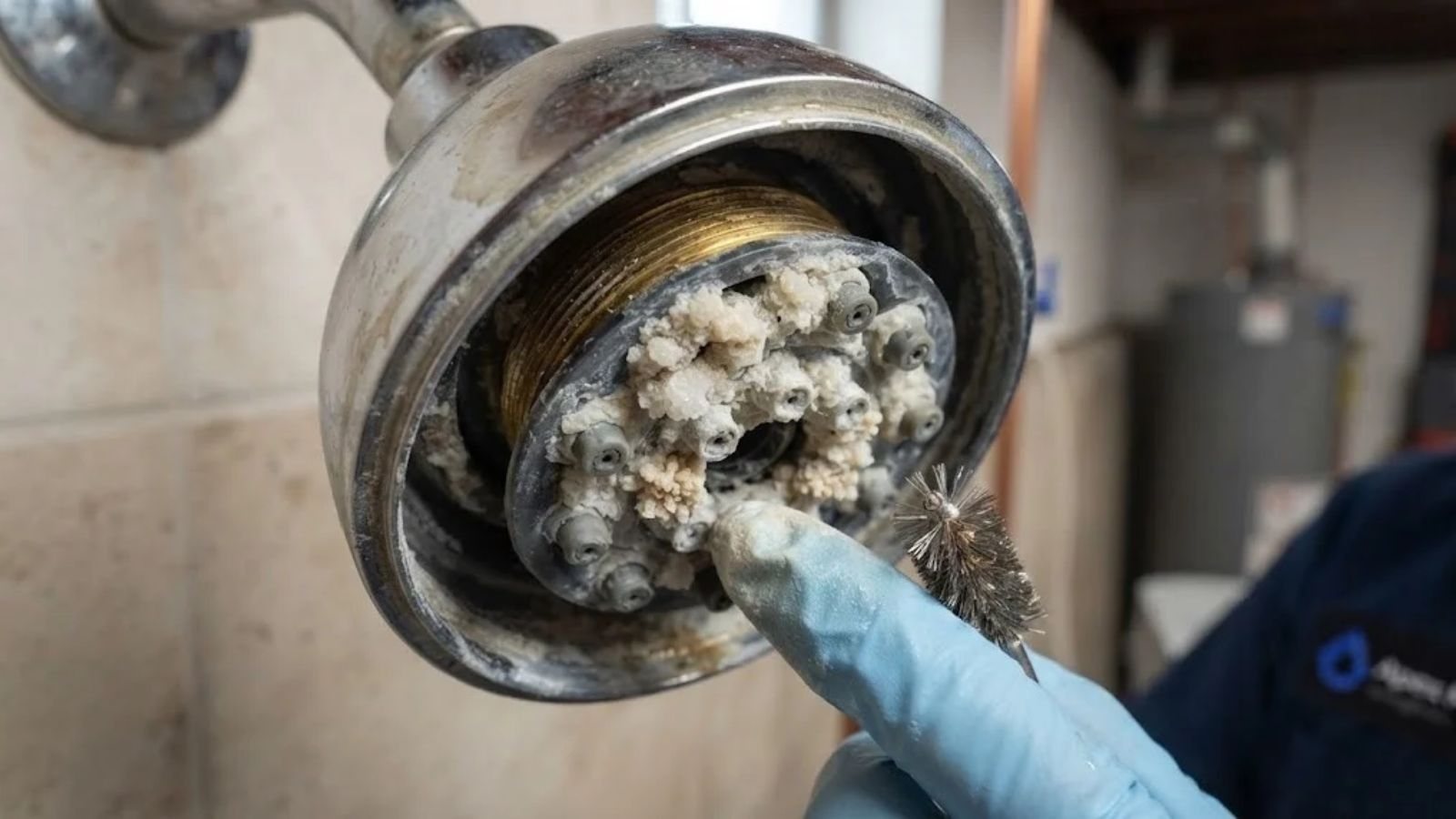 Mineral scale buildup inside a water heater from hard water