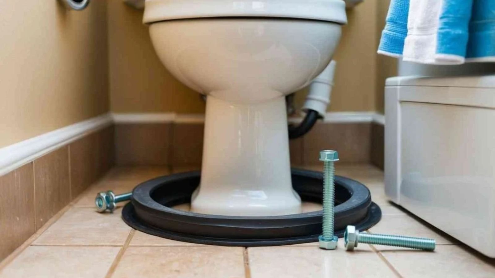 Technician installing a residential toilet